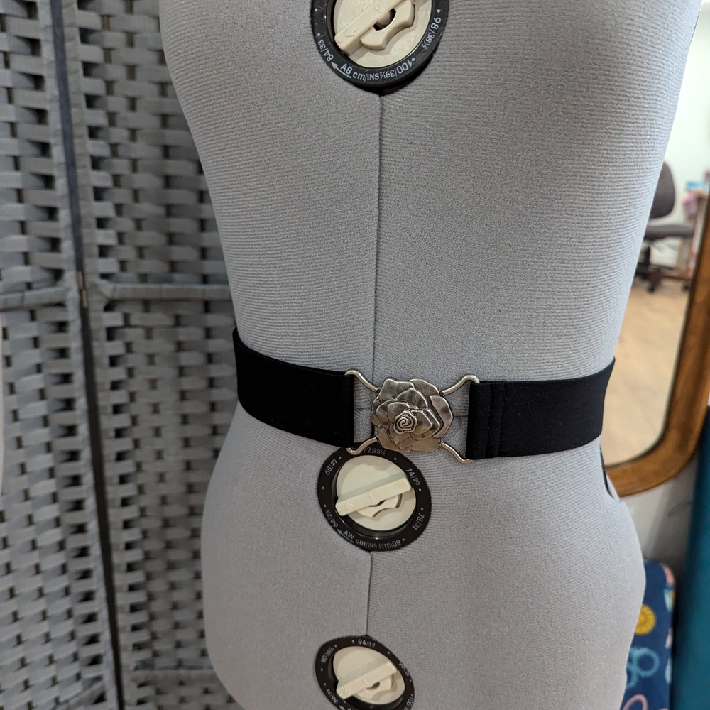 Black Belt with Silver Rose Buckle